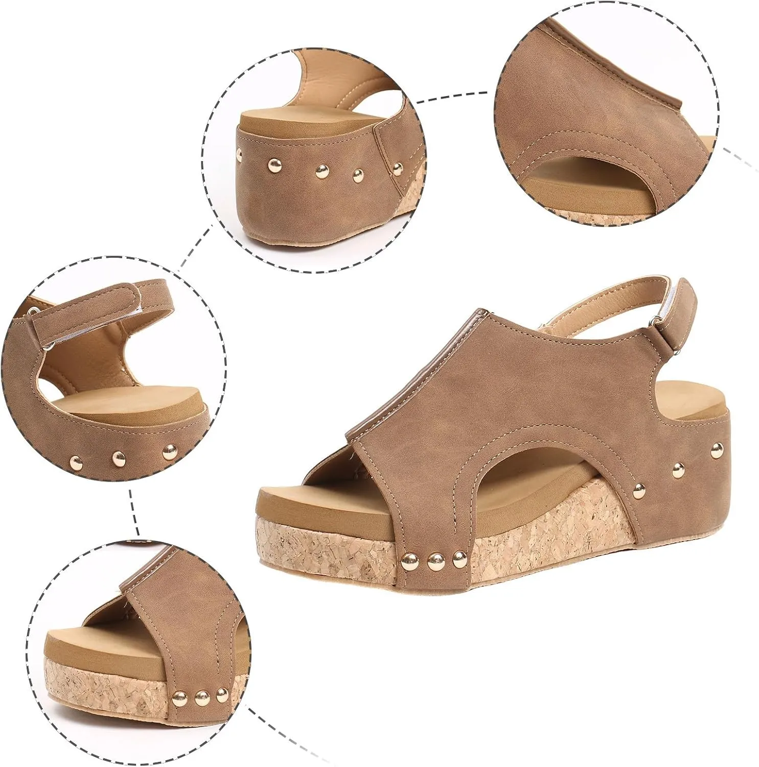 Wedge Sandals for Women 2025, Women's Platform Sandals Wedge Heels Sandals Ankle Strap Open Toe Casual Summer Dressy Wedges Shoes Ladies Sandals (A-Brown, 8)