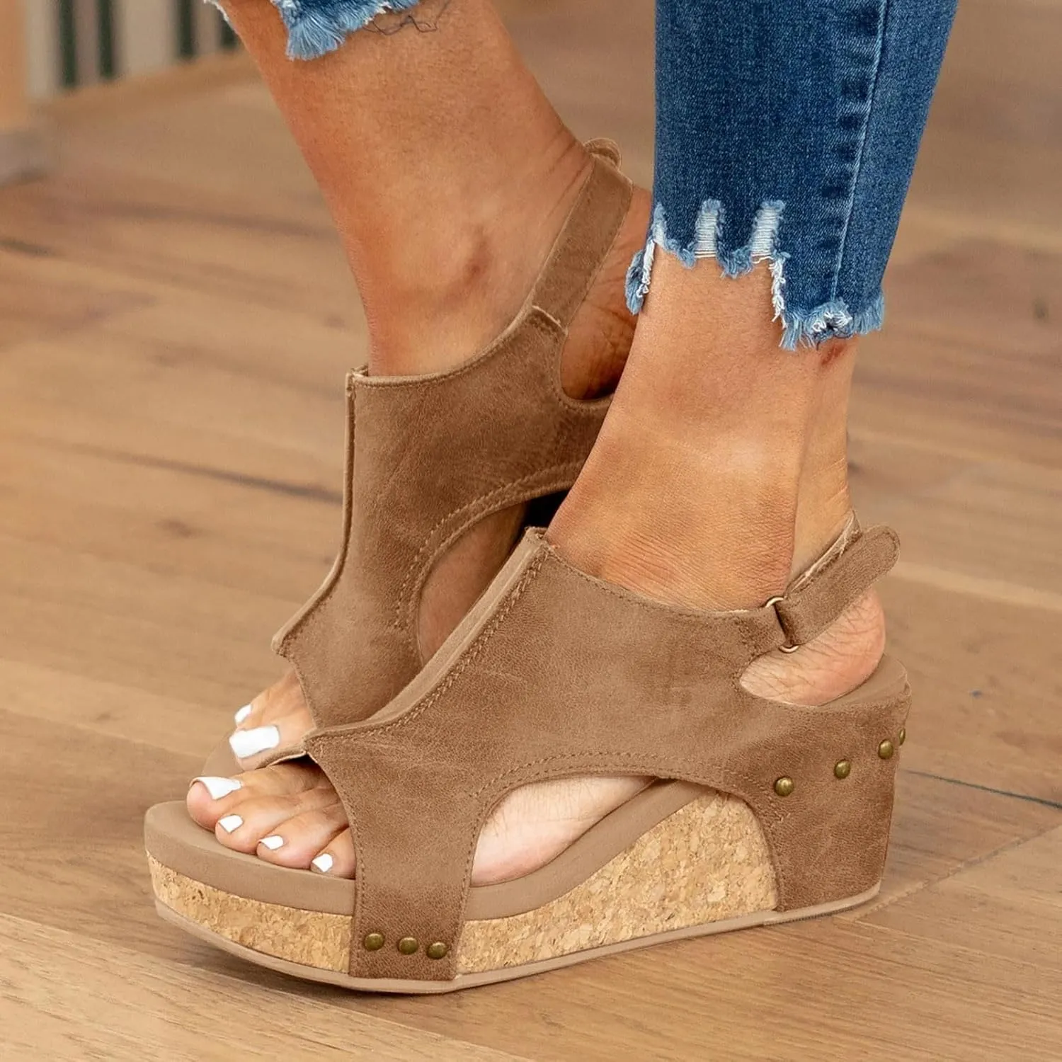 Wedge Sandals for Women 2025, Women's Platform Sandals Wedge Heels Sandals Ankle Strap Open Toe Casual Summer Dressy Wedges Shoes Ladies Sandals (A-Brown, 8)