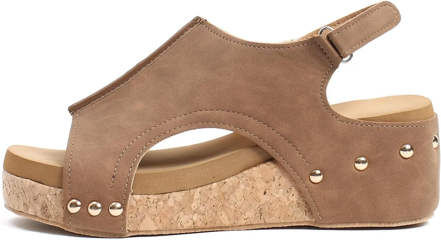 Wedge Sandals for Women 2025, Women's Platform Sandals Wedge Heels Sandals Ankle Strap Open Toe Casual Summer Dressy Wedges Shoes Ladies Sandals (A-Brown, 8)