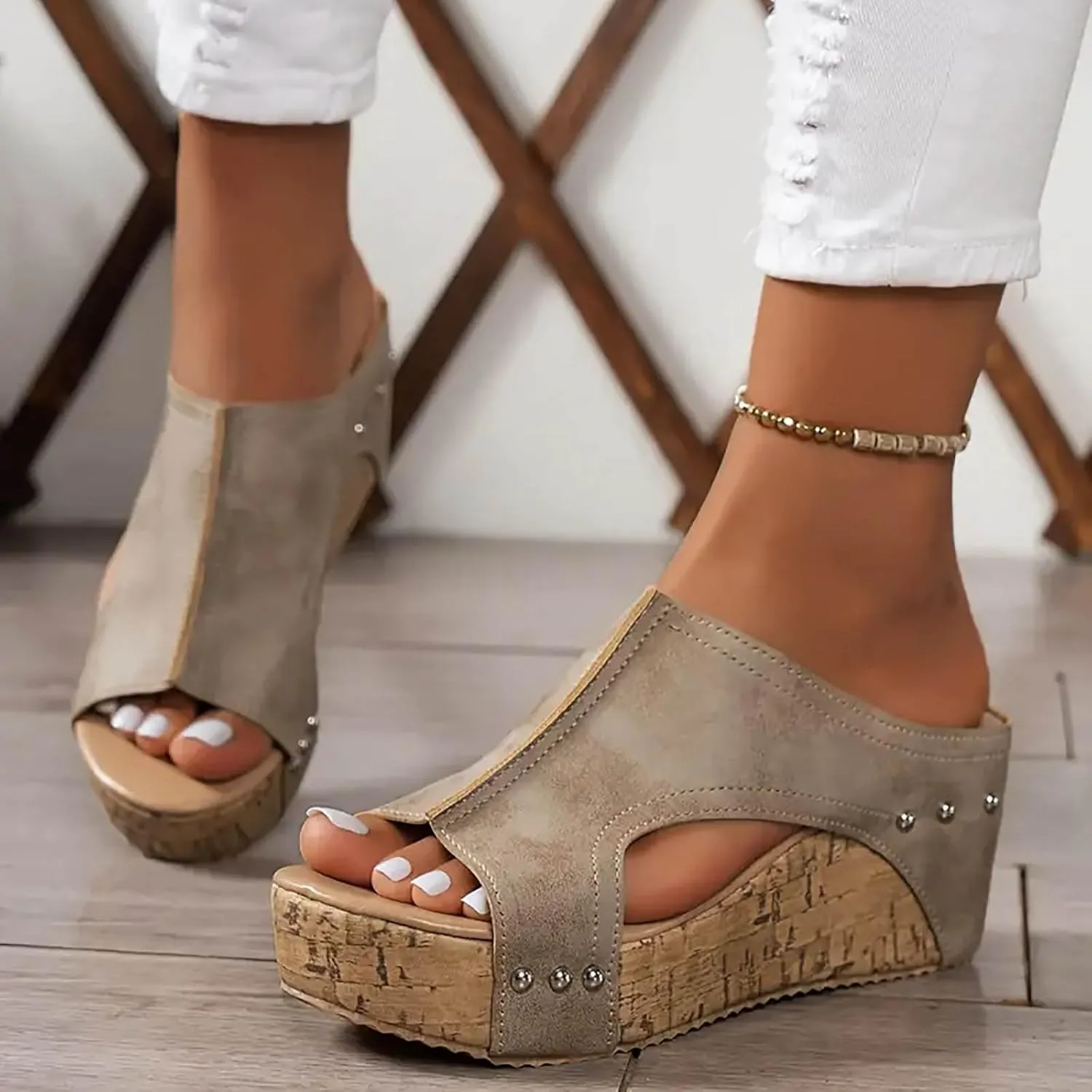 Wedges & Platform Sandals Women Orthopedic Sandals Soft Sole Non-Slip Wedge Sandals for Women Arch Support Summer Slippers Dressy Shoes Hollow Out Travel Slipper, 6, 1-black