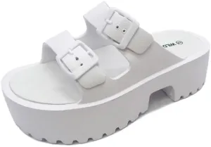 Wild Diva Women's Double Buckle Open Toe Platform Sandals Goody-03