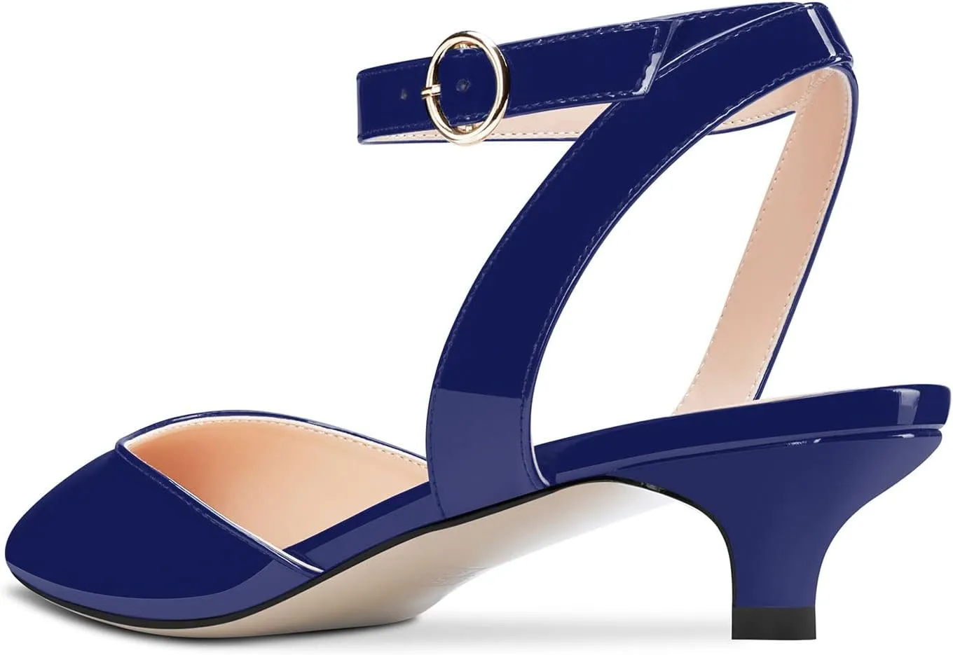 Women Kitten Low Heel Close Pointed Toe Pumps Ankle Strap Slingback Buckle Sandals Wedding Office Cute Classic Shoes