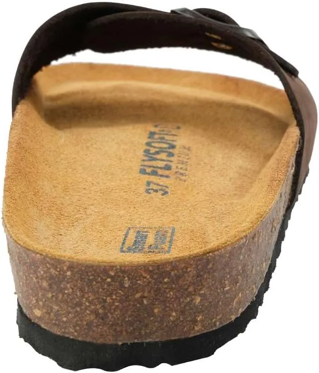 Women's 100% Genuine Leather Sandals - Comfortable Smart Foam Footbed, Slip-On Slides for Summer Wear, Adjustable Fit and Durable Non-Slip Sole