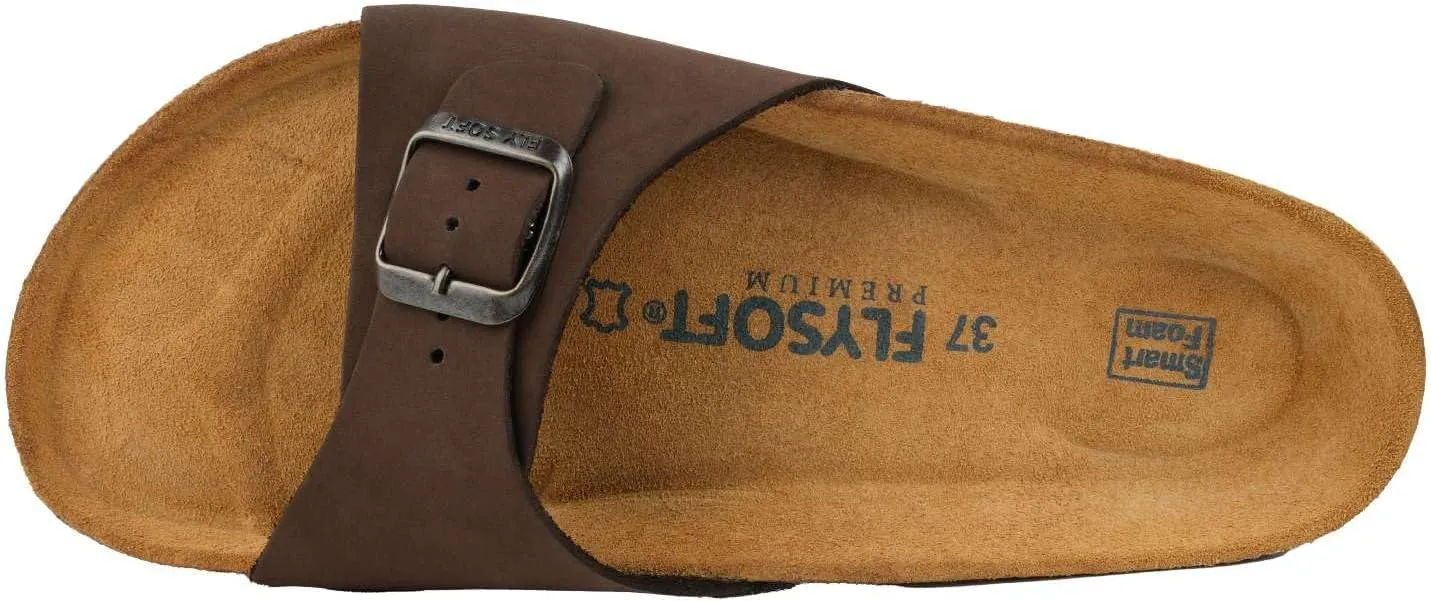 Women's 100% Genuine Leather Sandals - Comfortable Smart Foam Footbed, Slip-On Slides for Summer Wear, Adjustable Fit and Durable Non-Slip Sole