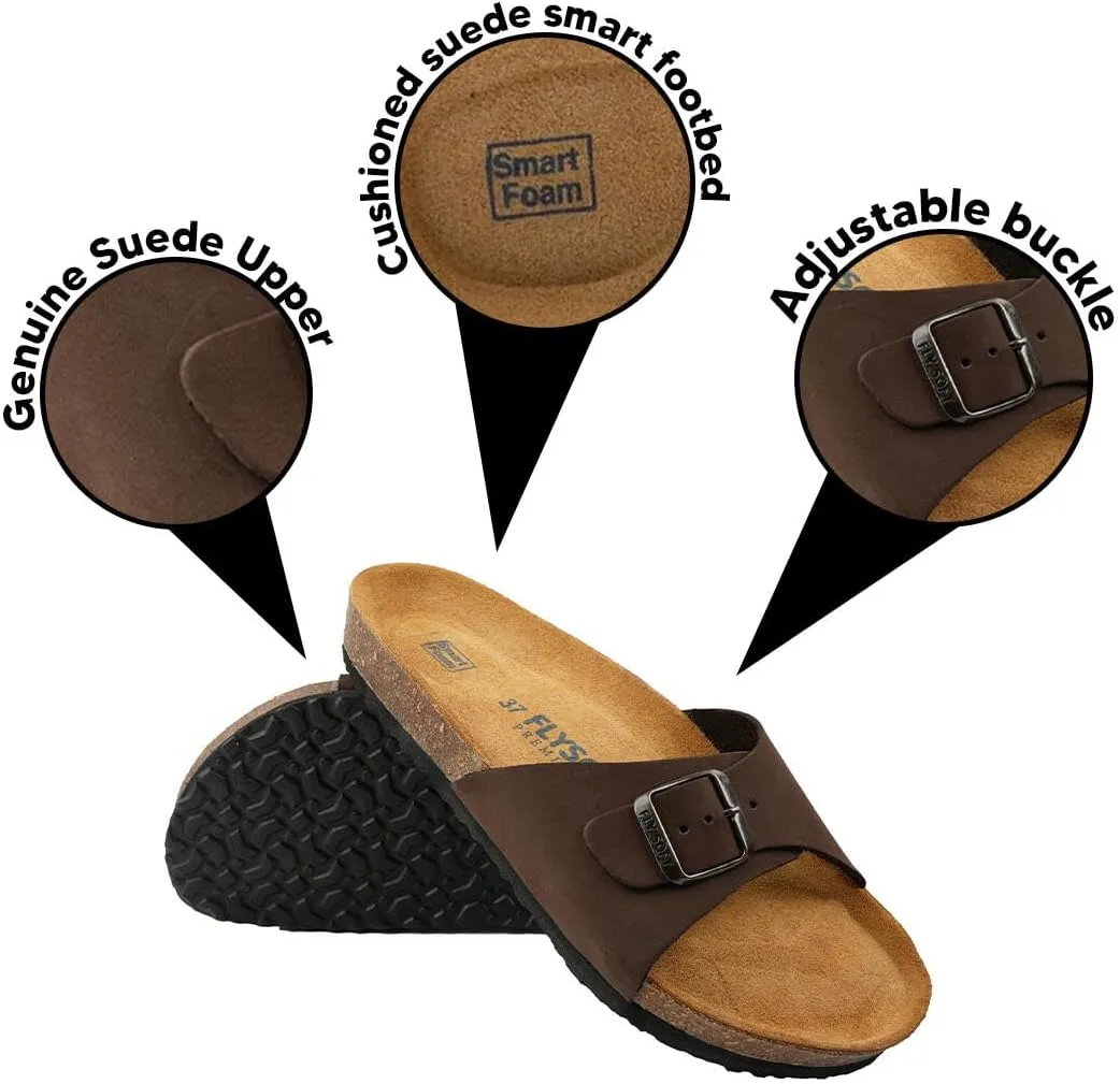 Women's 100% Genuine Leather Sandals - Comfortable Smart Foam Footbed, Slip-On Slides for Summer Wear, Adjustable Fit and Durable Non-Slip Sole