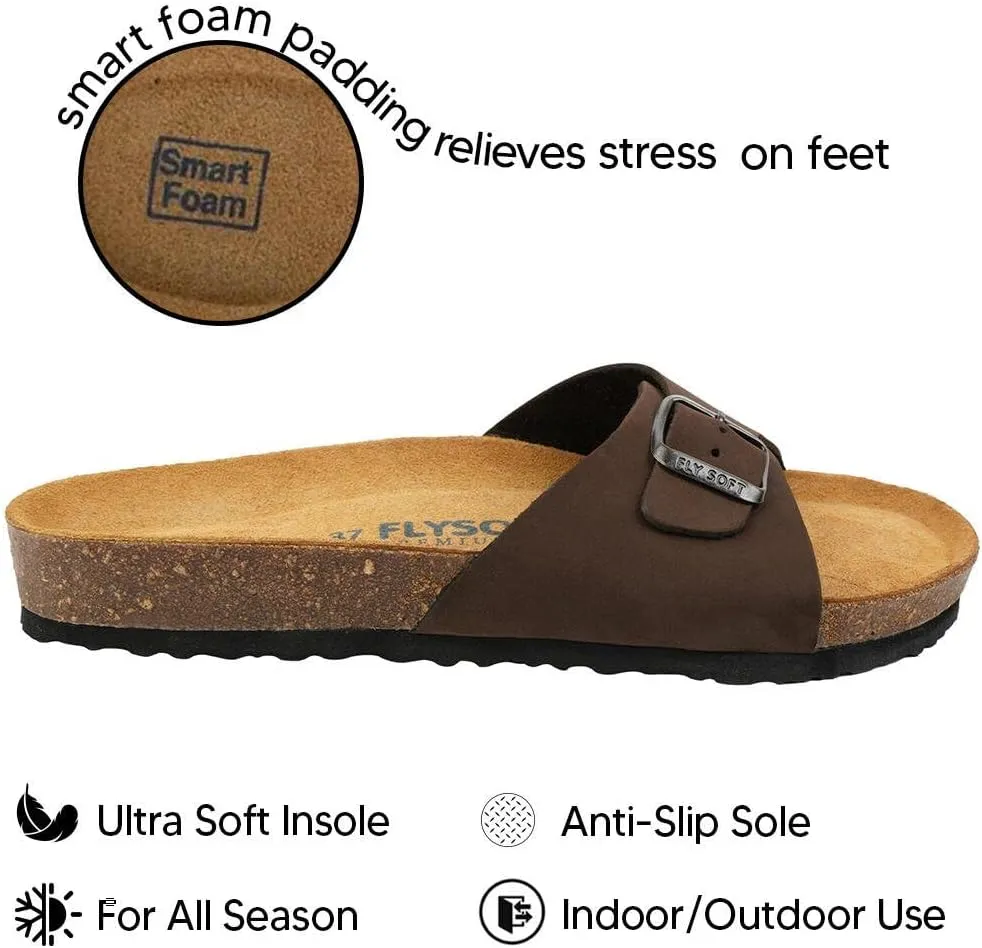 Women's 100% Genuine Leather Sandals - Comfortable Smart Foam Footbed, Slip-On Slides for Summer Wear, Adjustable Fit and Durable Non-Slip Sole