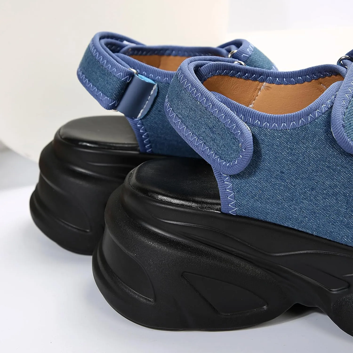 Women's Adjustable Hook and Loop Open Toe Platform Sport Sandals Summer Outdoor Wedge Orthotic Walking Sandals Casual Beach Sandals