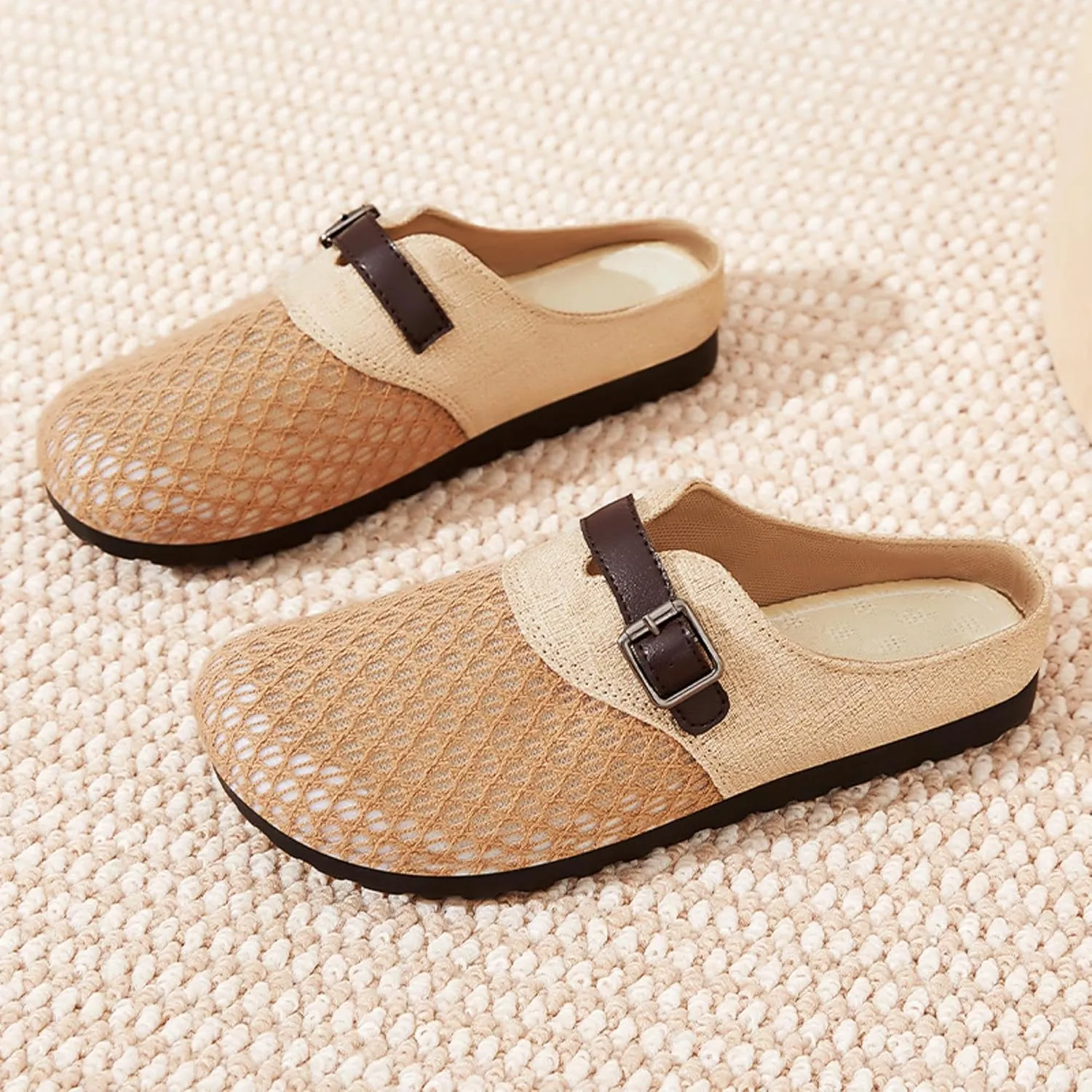 Women's Bohemian Slide Sandals - Lightweight Cotton Linen Woven Flat Shoes for Home, Beach, and Outdoor Use