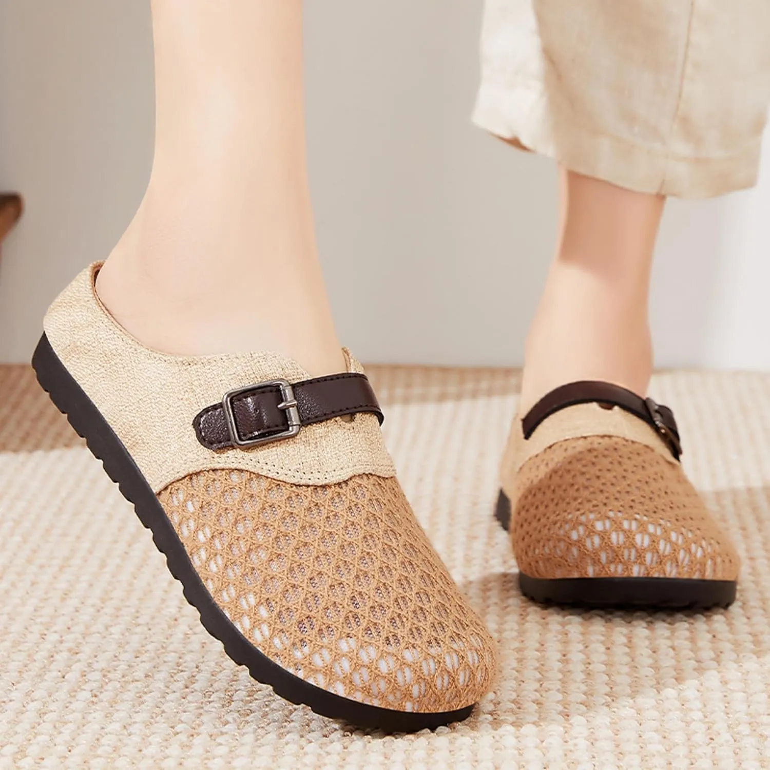 Women's Bohemian Slide Sandals - Lightweight Cotton Linen Woven Flat Shoes for Home, Beach, and Outdoor Use