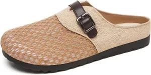 Women's Bohemian Slide Sandals - Lightweight Cotton Linen Woven Flat Shoes for Home, Beach, and Outdoor Use