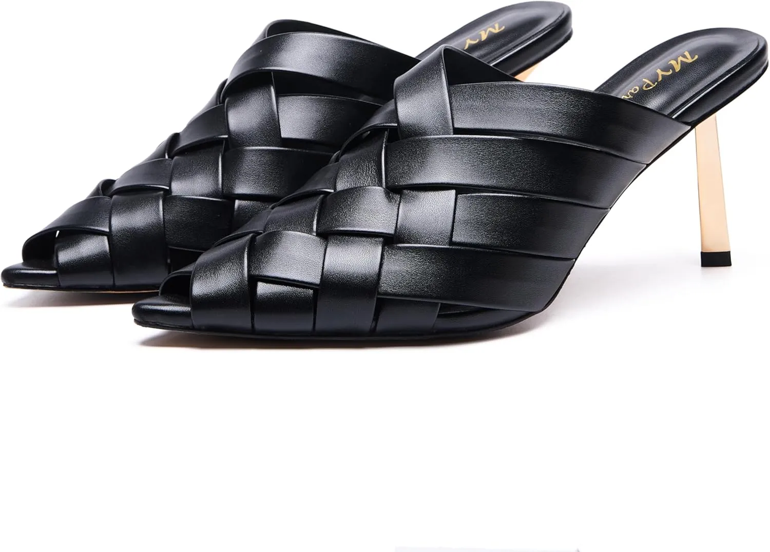 Women’s Braided Heeled Sandals Backless Peep Toe Kitten Heeled Sandals