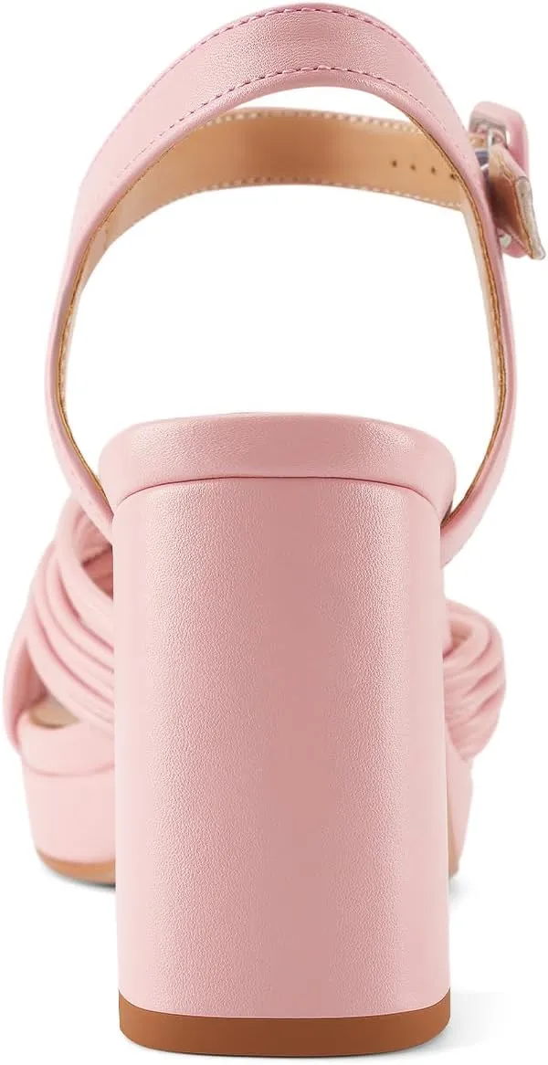 Women's Chunky Platform Heels Baby Pink Block Heeled Sandals Round Open Toe Comfy Bow Heels Slingback Sandal Wedding Party Shoes for Ladies Stylish Cute Summer