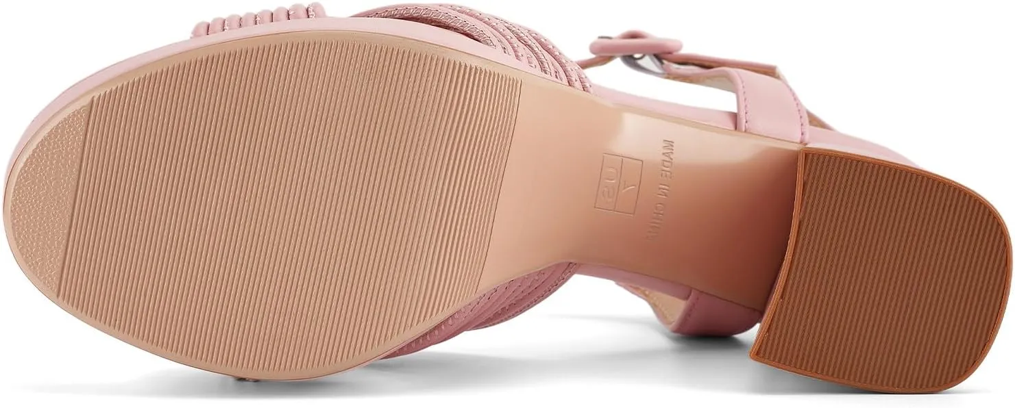 Women's Chunky Platform Heels Baby Pink Block Heeled Sandals Round Open Toe Comfy Bow Heels Slingback Sandal Wedding Party Shoes for Ladies Stylish Cute Summer
