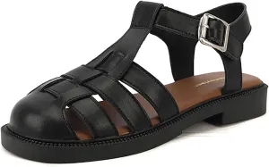 Women's Closed Toe Hollow Woven Fisherman Sandals,Summer Fashion Adjustable Buckle Ankle Strap Flat Rome Sandals Comfortable Y2K Gladiator Chunky Heel Strappy Sandals