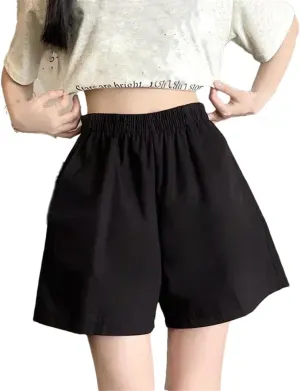 Women's Comfortable Solid Color A-Line Shorts High Waist Simple All-Match Loose Shorts