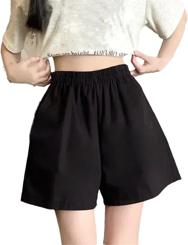 Women's Comfortable Solid Color A-Line Shorts High Waist Simple All-Match Loose Shorts
