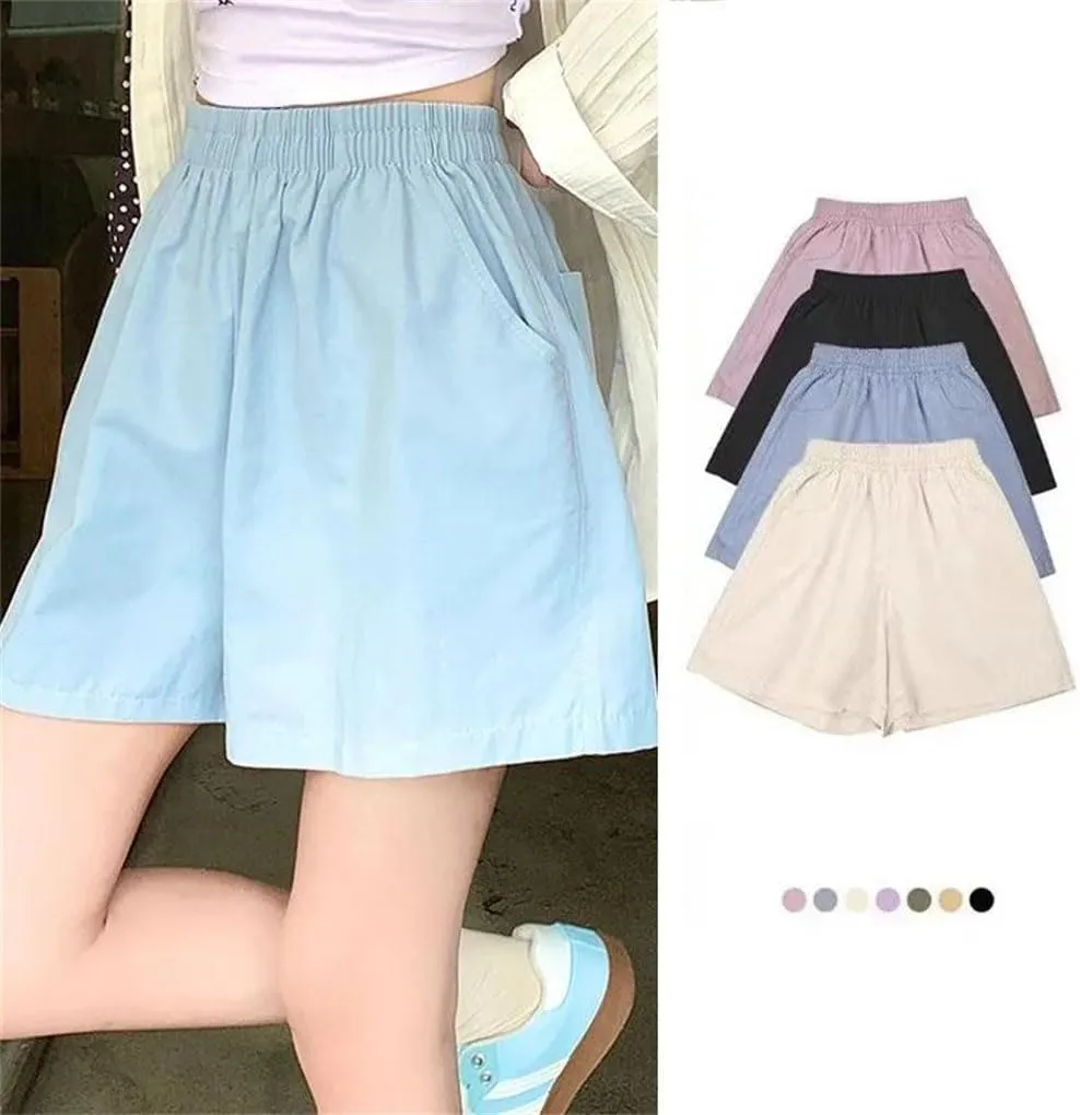 Women's Comfortable Solid Color A-Line Shorts High Waist Simple All-Match Loose Shorts