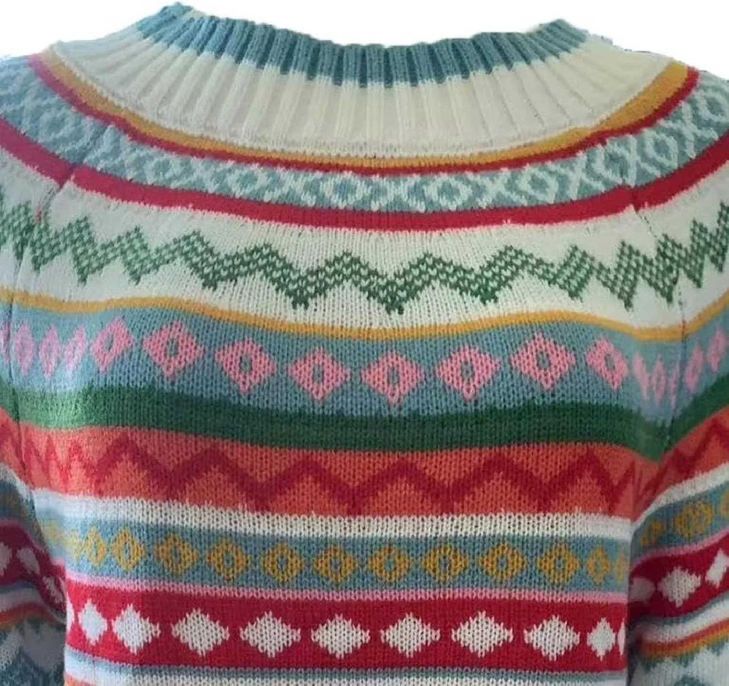 Women's Fair Isle Knitted Sweater Vintage Long Sleeve Boat Neck Retro Lightweight Pullover Top for 2024 Fall Winter