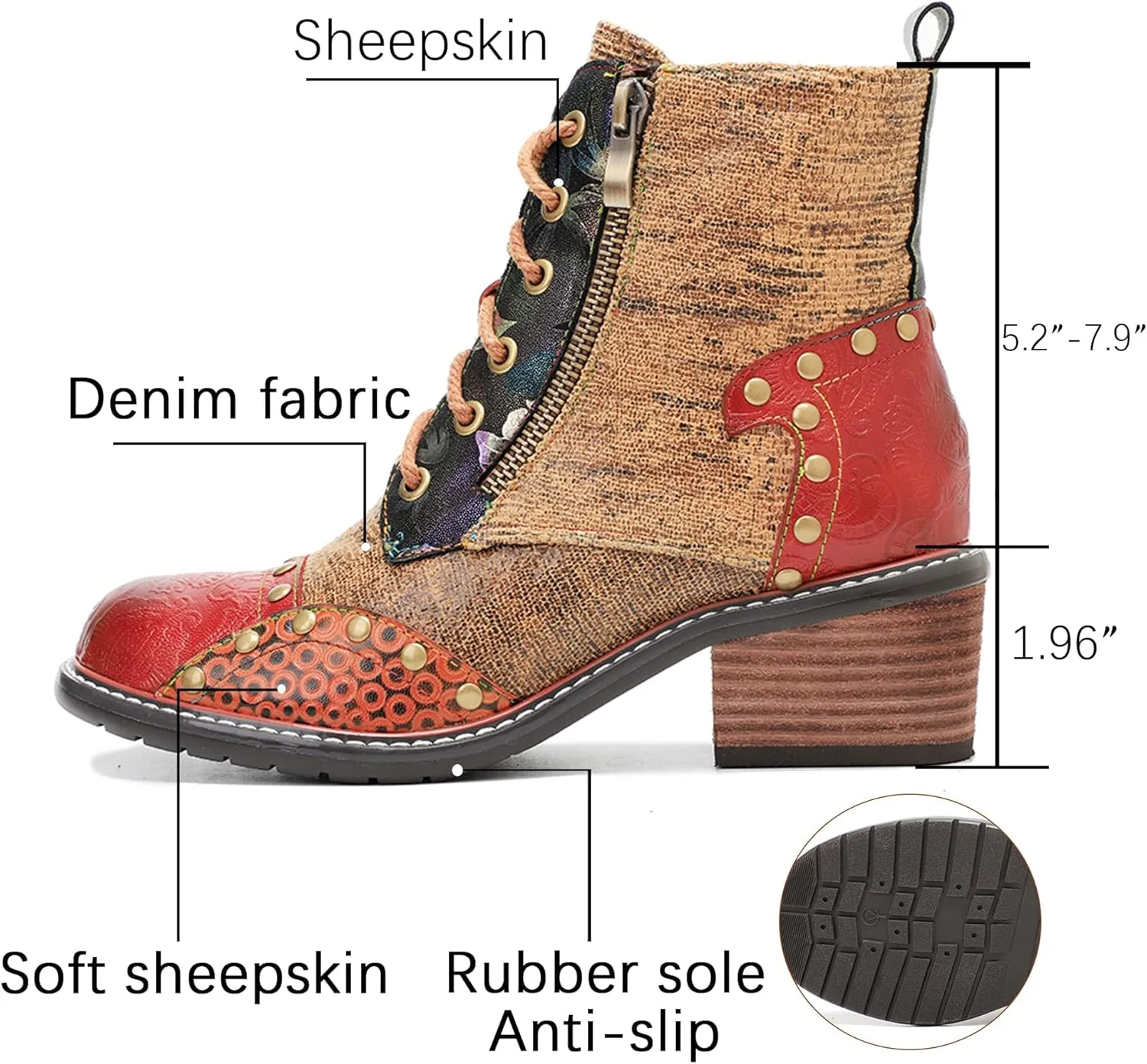 Women's Handmade Retro Lambskin High Heel Boots, Colorful Painting, Metallic Style - Fashion, Comfortable, Durable, Unique Minority Style