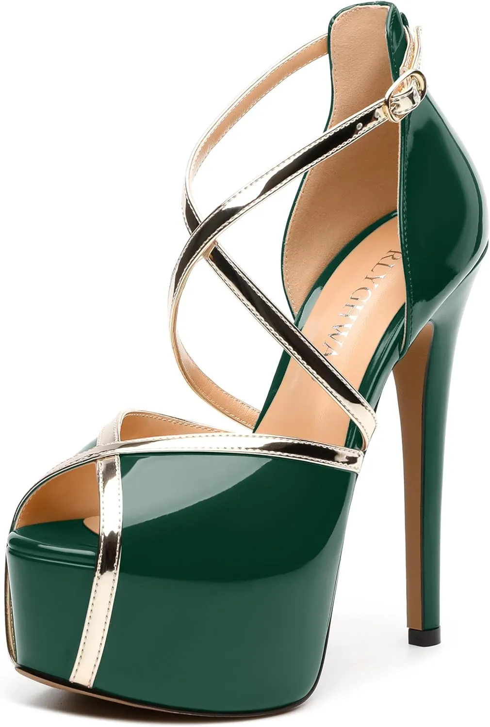 Womens Heeled Sandals, Round Open Toe Stiletto Heel Platform Sandals for Women, Buckle Fashion Adjustable Ankle Strap Party Dress Wedding High Heel Sandals