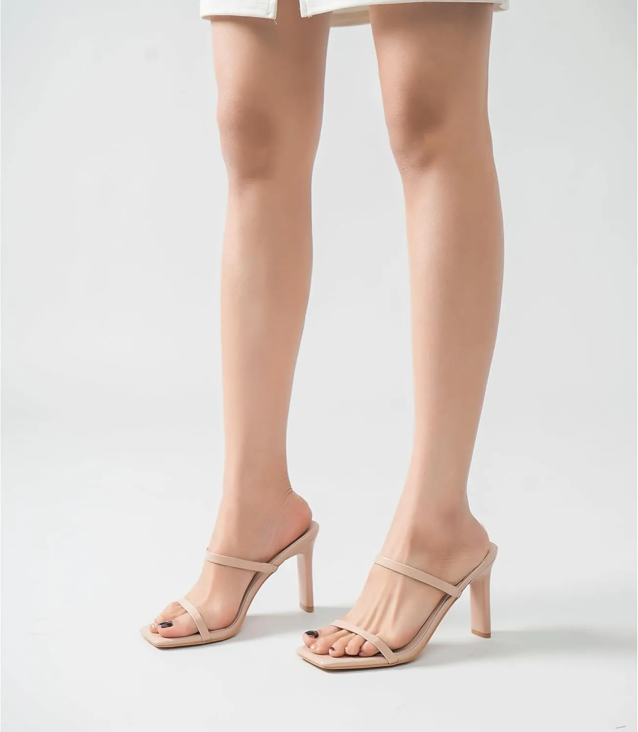 Women's Heels Sandals Block Chunky Mid Heels Slip On Slides 3.5 Inch Heeled Square Open Toe Sandals for Women