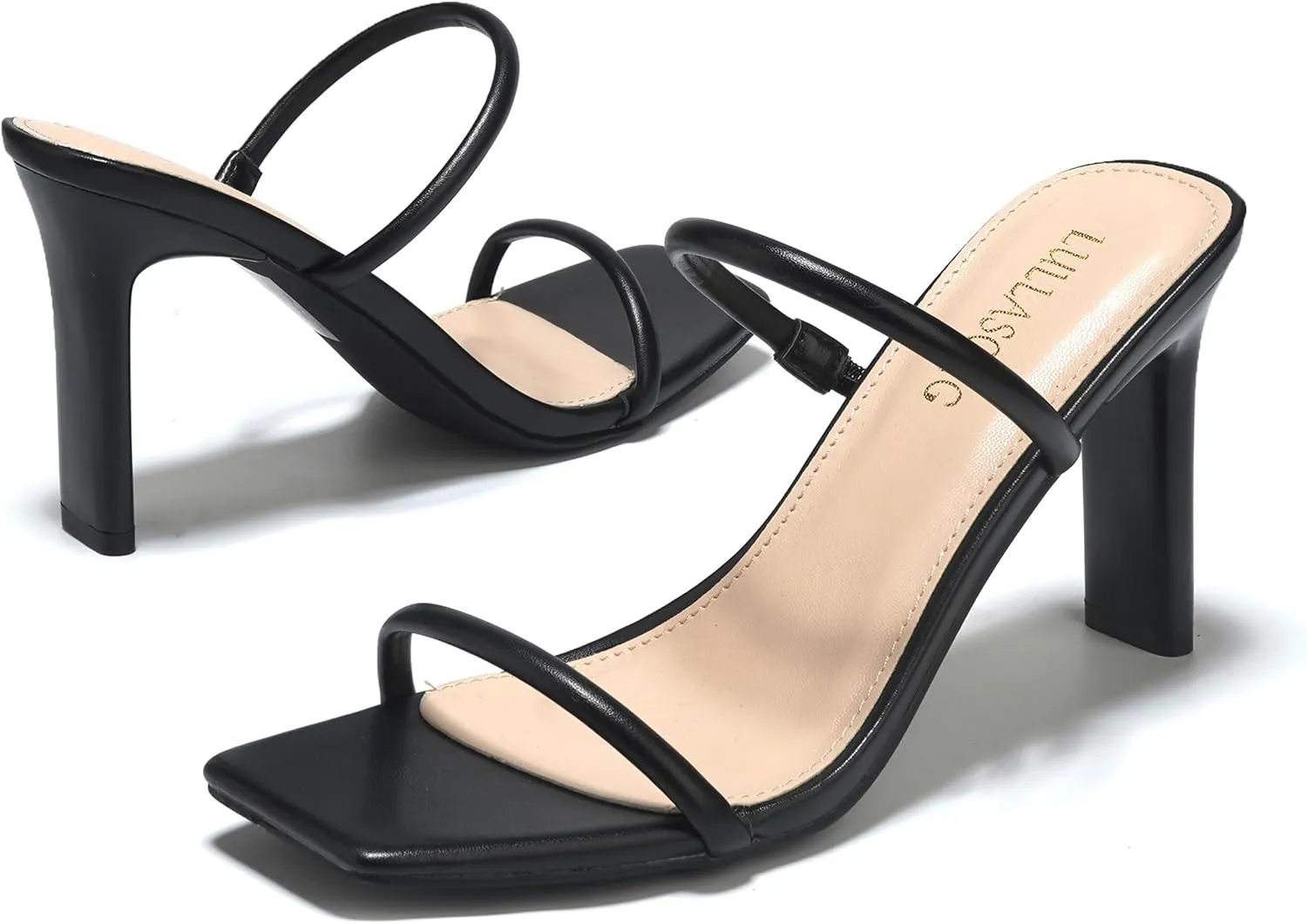 Women's Heels Sandals Block Chunky Mid Heels Slip On Slides 3.5 Inch Heeled Square Open Toe Sandals for Women