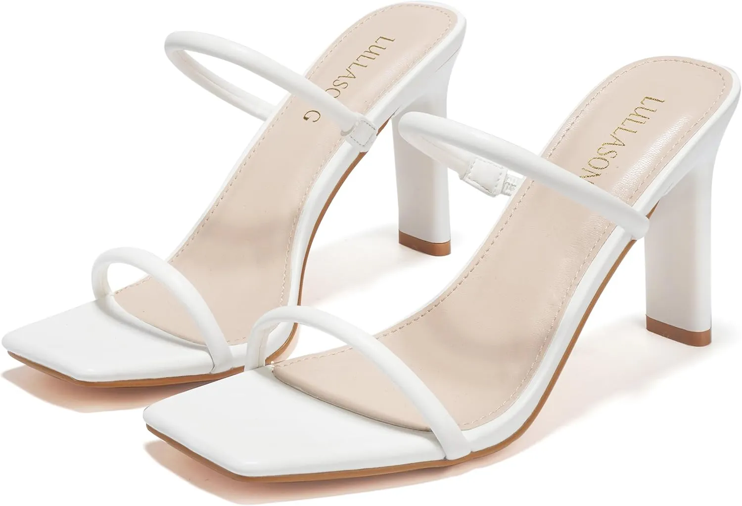 Women's Heels Sandals Block Chunky Mid Heels Slip On Slides 3.5 Inch Heeled Square Open Toe Sandals for Women