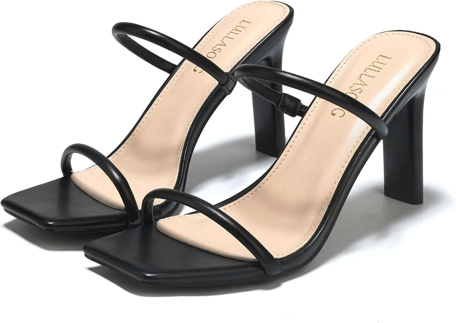 Women's Heels Sandals Block Chunky Mid Heels Slip On Slides 3.5 Inch Heeled Square Open Toe Sandals for Women