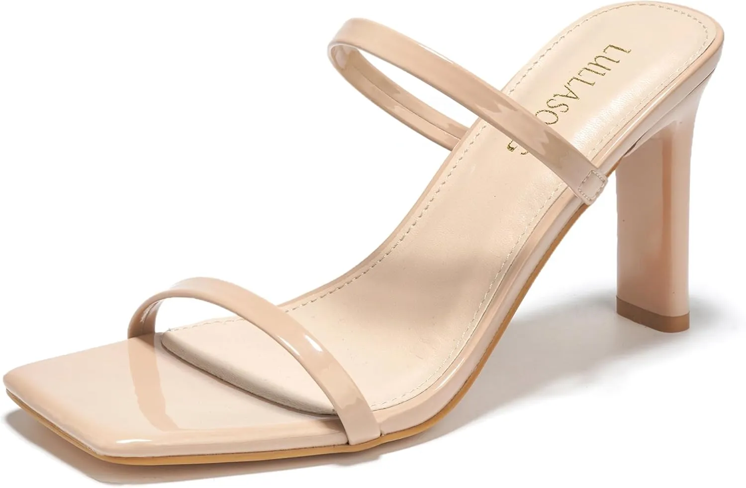 Women's Heels Sandals Block Chunky Mid Heels Slip On Slides 3.5 Inch Heeled Square Open Toe Sandals for Women