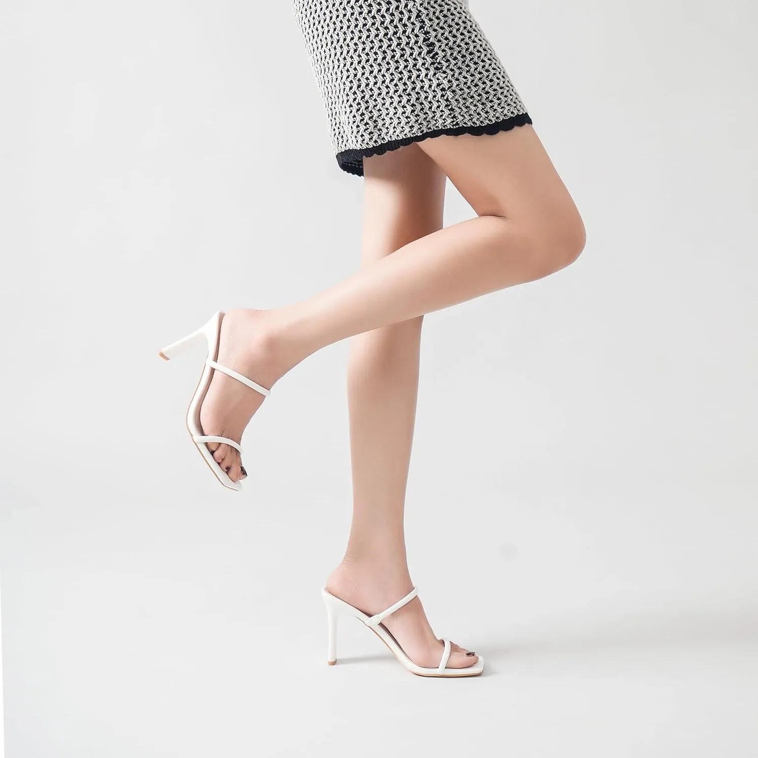 Women's Heels Sandals Block Chunky Mid Heels Slip On Slides 3.5 Inch Heeled Square Open Toe Sandals for Women