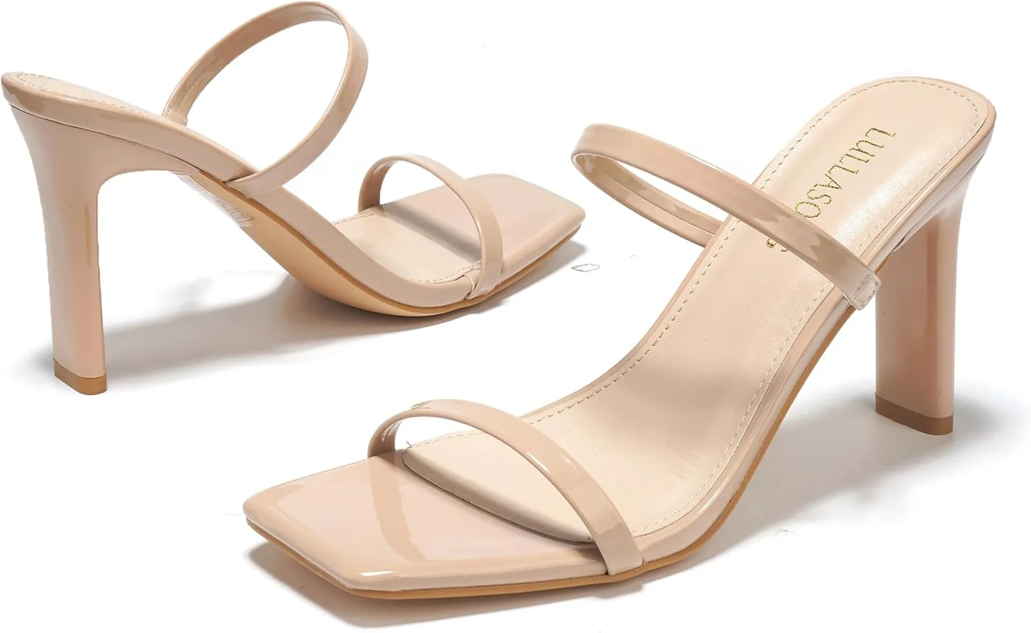 Women's Heels Sandals Block Chunky Mid Heels Slip On Slides 3.5 Inch Heeled Square Open Toe Sandals for Women