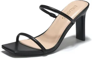 Women's Heels Sandals Block Chunky Mid Heels Slip On Slides 3.5 Inch Heeled Square Open Toe Sandals for Women