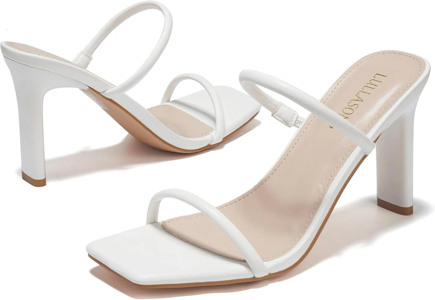 Women's Heels Sandals Block Chunky Mid Heels Slip On Slides 3.5 Inch Heeled Square Open Toe Sandals for Women