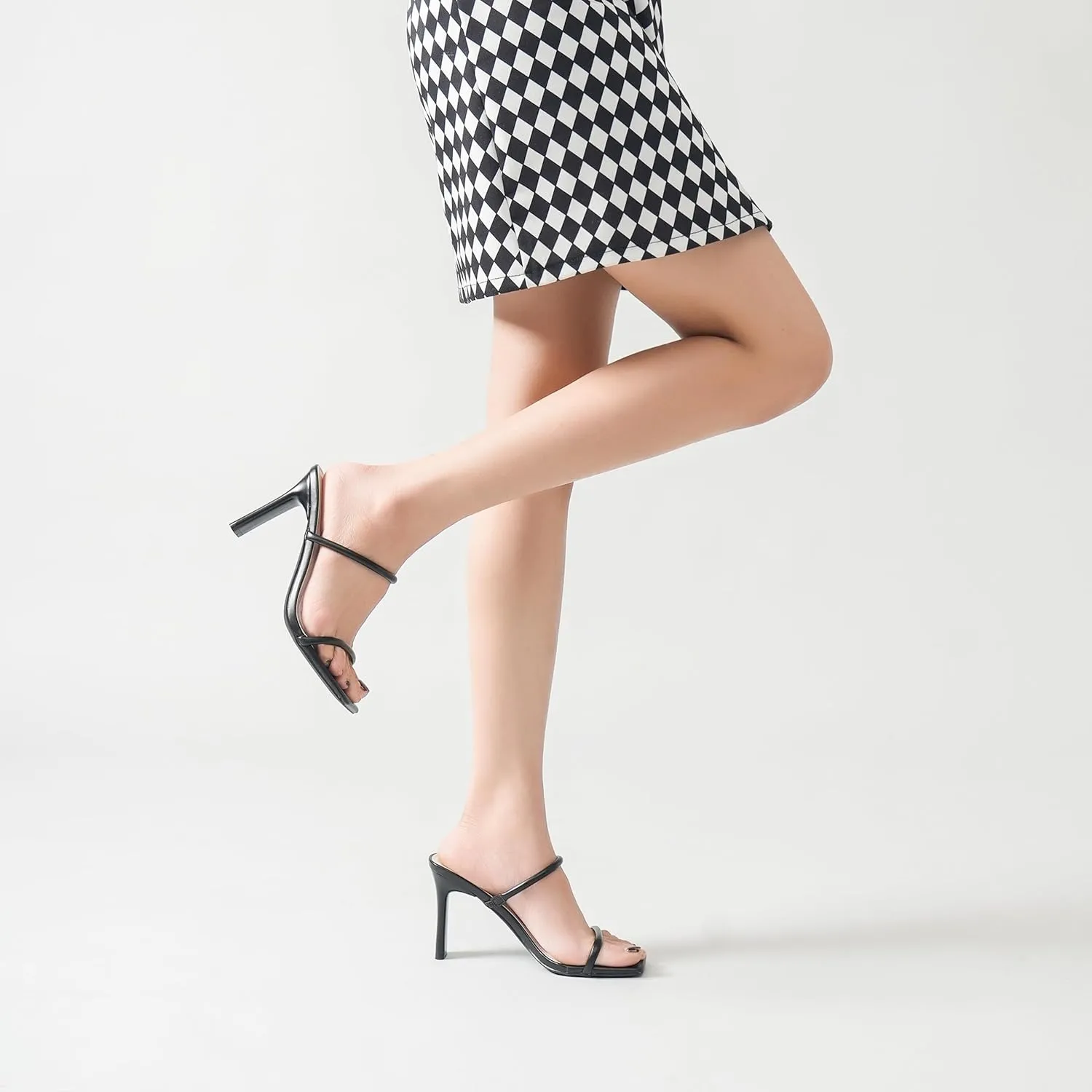 Women's Heels Sandals Block Chunky Mid Heels Slip On Slides 3.5 Inch Heeled Square Open Toe Sandals for Women