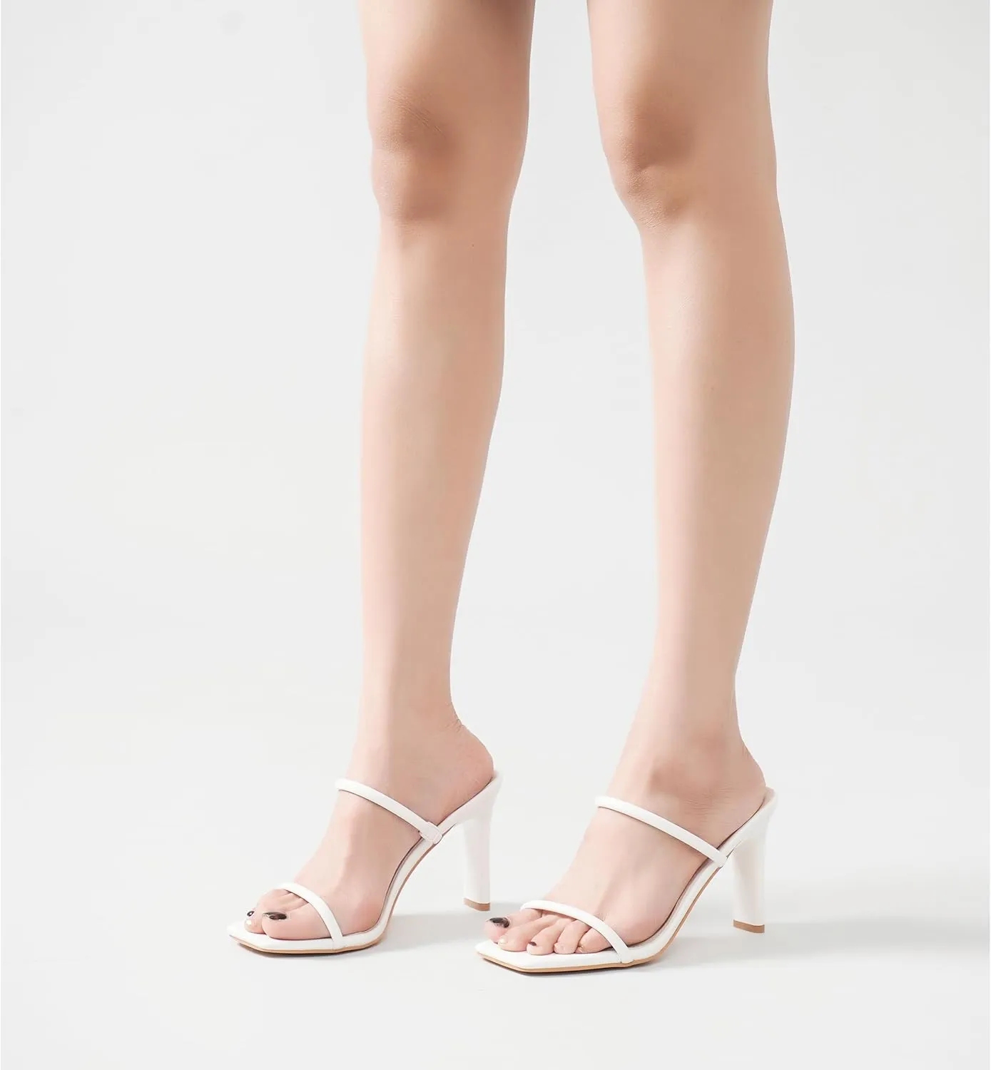 Women's Heels Sandals Block Chunky Mid Heels Slip On Slides 3.5 Inch Heeled Square Open Toe Sandals for Women