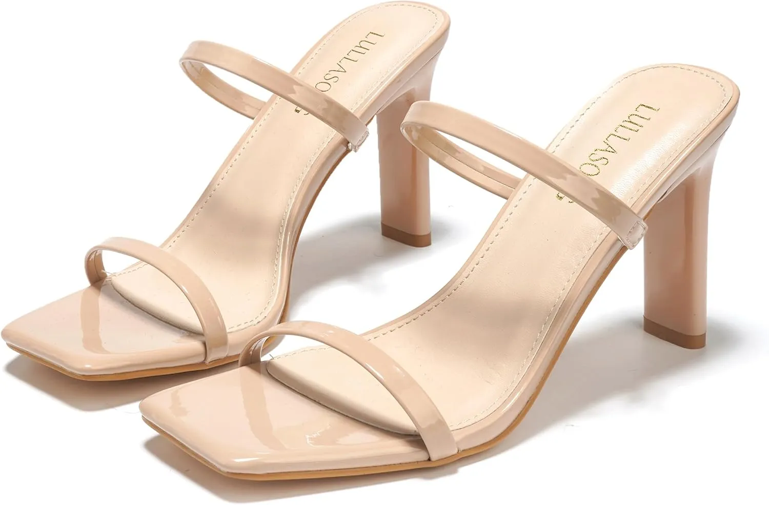 Women's Heels Sandals Block Chunky Mid Heels Slip On Slides 3.5 Inch Heeled Square Open Toe Sandals for Women