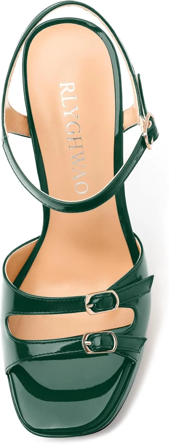 Women's High Heel Platform Sandals - Open Square Toe, Adjustable Buckle Ankle Strap, Versatile Party/Wedding/Daily Shoes
