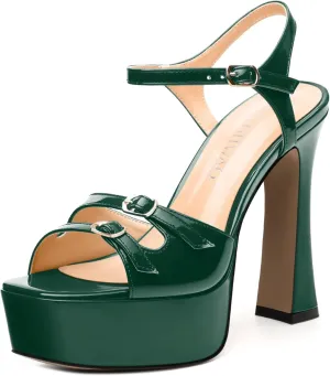 Women's High Heel Platform Sandals - Open Square Toe, Adjustable Buckle Ankle Strap, Versatile Party/Wedding/Daily Shoes