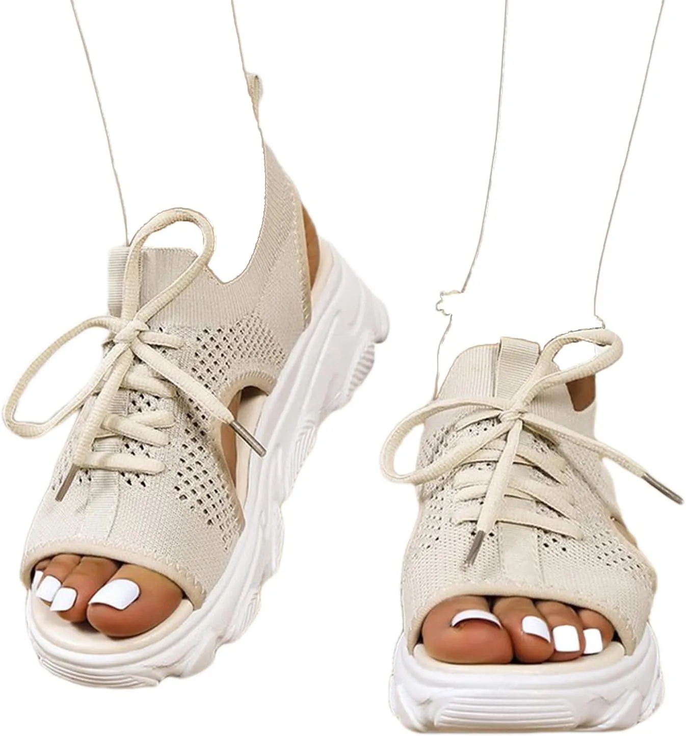 Women's Lace Up Muffin Sandals, Orthopedic Sandals for Women, 2024 Summer Mesh Open Toe Platform Wedge Sandals Causal Walking Sandals