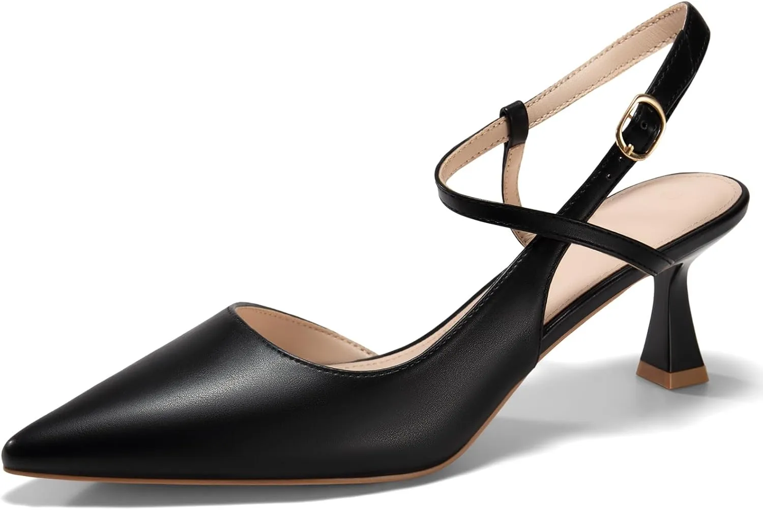 Womens Low Kitten Heel Closed Pointed Toe Slingback Pumps Heels Slip On Heeled Sandals Dress Shoes