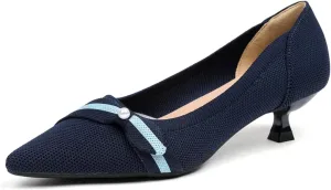 Womens Pearl Breathable Mesh Knitted Kitten Heels Pumps Pointed Toe Slip On Comfortable Casual Formal Dress Shoes