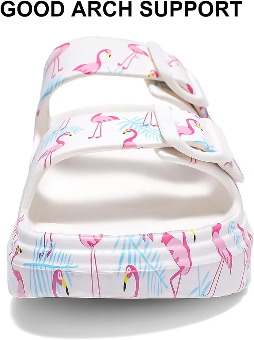 Women's Pillow Sandals Tie-dye EVA Platform Slides with Adjustable Double Buckle and Arch Support for All-Day Comfort