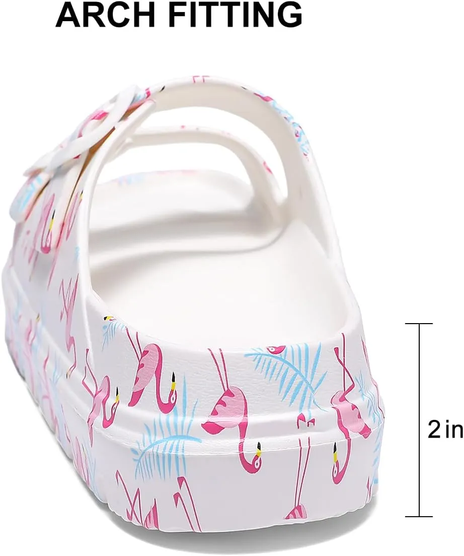 Women's Pillow Sandals Tie-dye EVA Platform Slides with Adjustable Double Buckle and Arch Support for All-Day Comfort