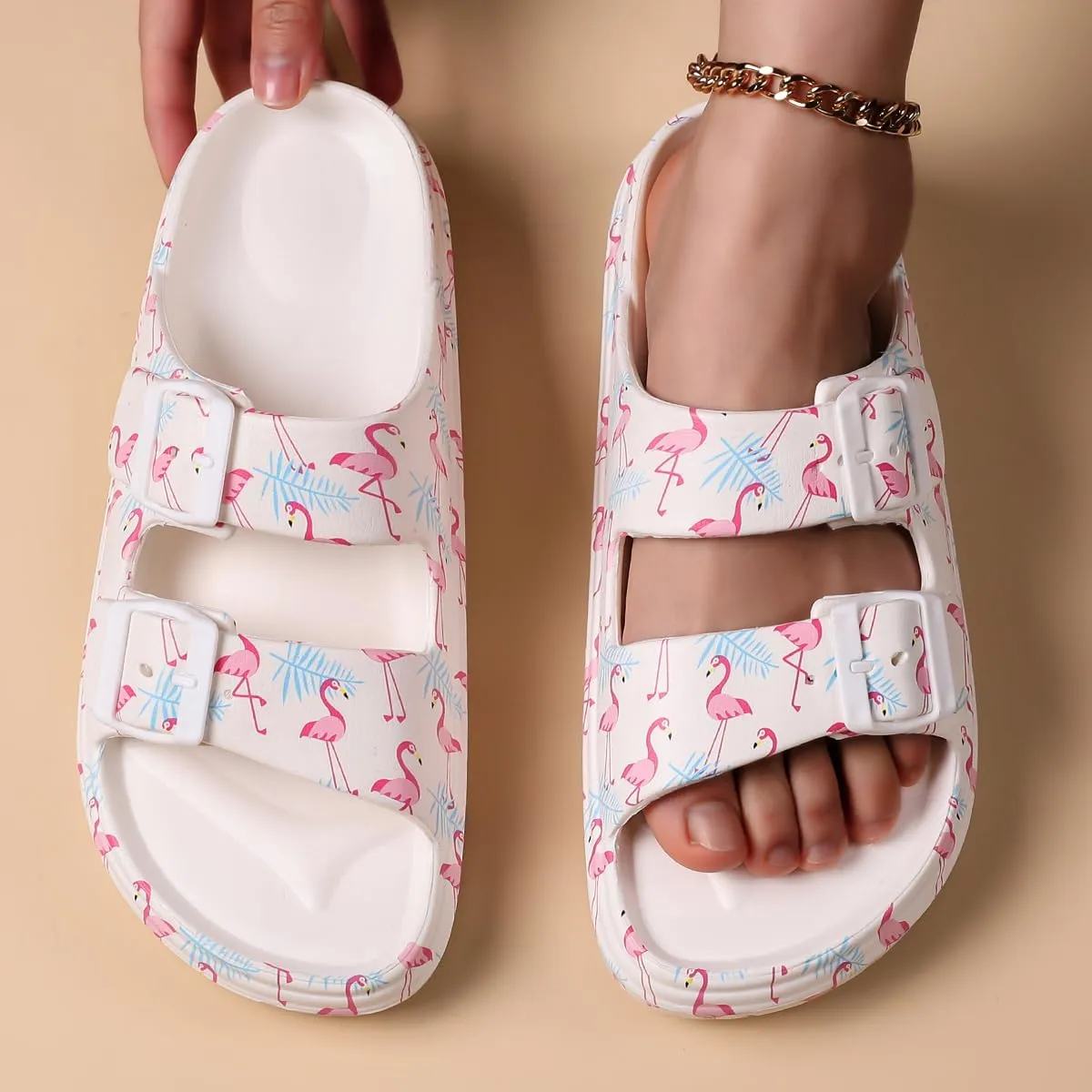 Women's Pillow Sandals Tie-dye EVA Platform Slides with Adjustable Double Buckle and Arch Support for All-Day Comfort