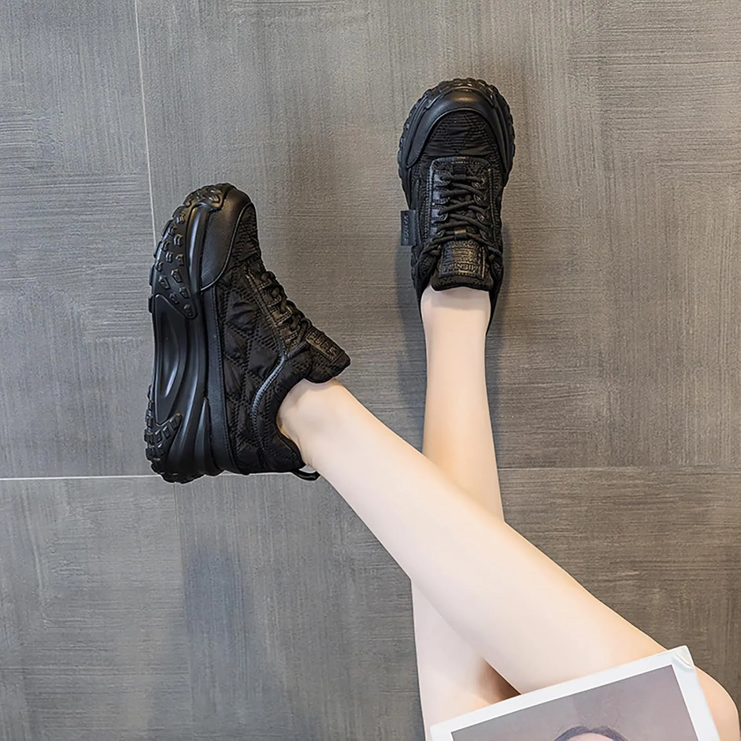 Women's Platform Increase Fashion Sneakers,Comfy Low Hidden Wedge Lightweight Casual Anti-Slip Running Sneakers Outdoor Lace Up Slip-on Leather Patchwork Breathable Mesh Walking Shoes