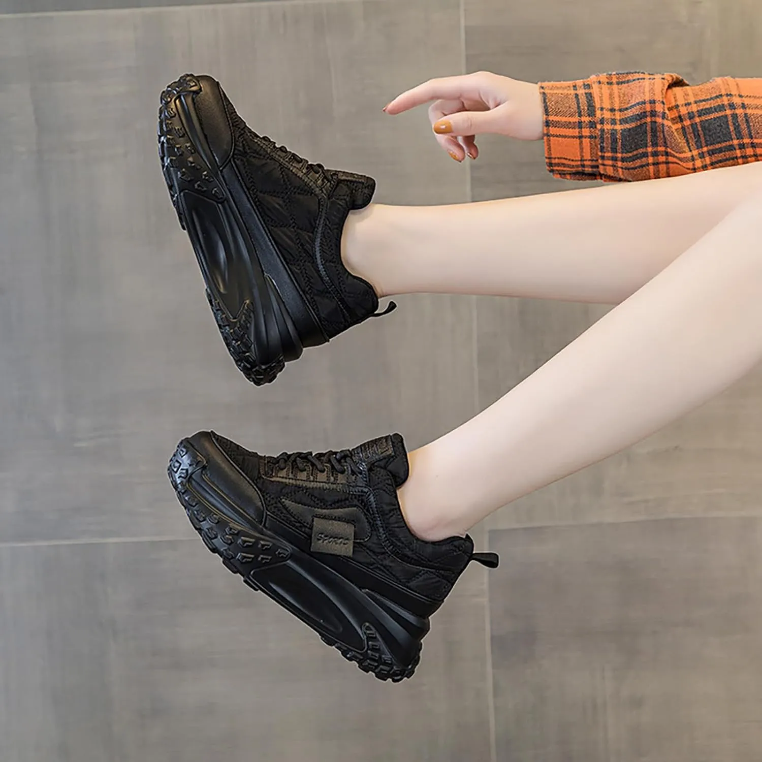 Women's Platform Increase Fashion Sneakers,Comfy Low Hidden Wedge Lightweight Casual Anti-Slip Running Sneakers Outdoor Lace Up Slip-on Leather Patchwork Breathable Mesh Walking Shoes