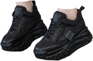 Women's Platform Increase Fashion Sneakers,Comfy Low Hidden Wedge Lightweight Casual Anti-Slip Running Sneakers Outdoor Lace Up Slip-on Leather Patchwork Breathable Mesh Walking Shoes