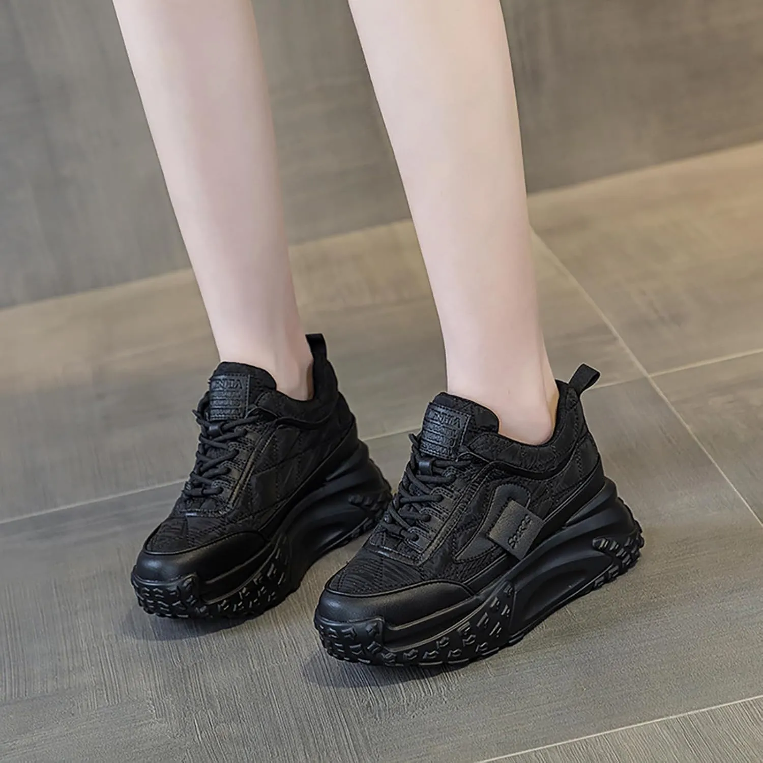 Women's Platform Increase Fashion Sneakers,Comfy Low Hidden Wedge Lightweight Casual Anti-Slip Running Sneakers Outdoor Lace Up Slip-on Leather Patchwork Breathable Mesh Walking Shoes