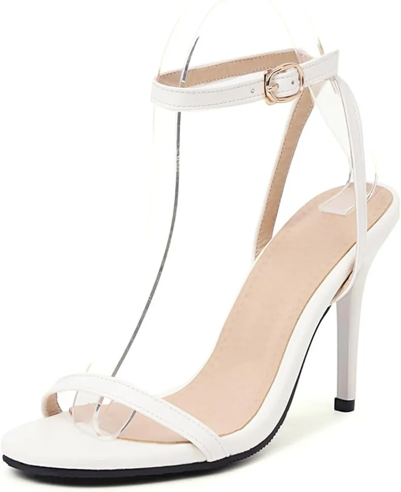 Women's Round Open Toe High Heels Slingback Ankle Strap Stiletto Sandals Strappy Wedding Party Dress Shoes