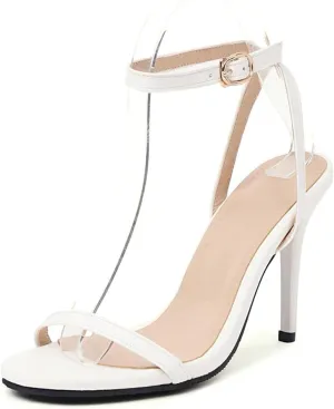 Women's Round Open Toe High Heels Slingback Ankle Strap Stiletto Sandals Strappy Wedding Party Dress Shoes